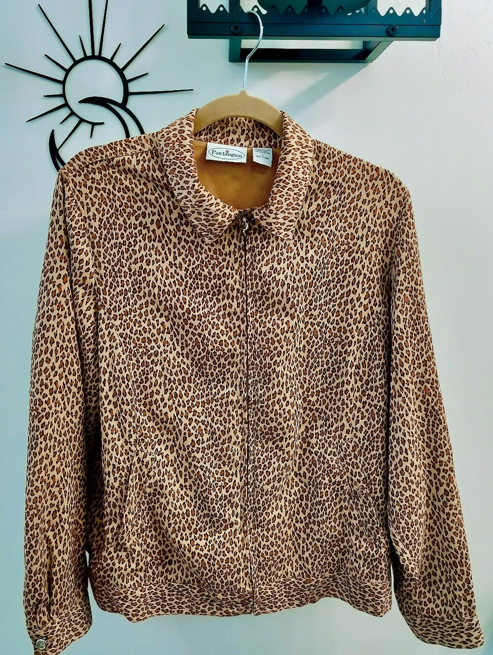 Patchington Women's L Vintage Leopard Print Zip Jacket Lined Inner Pockets